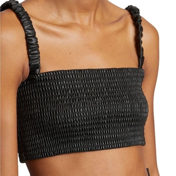 PROENZA SCHOULER WHITE LABEL Faux Leather Smocked Crop Top Sz M - Picture 4 of 8